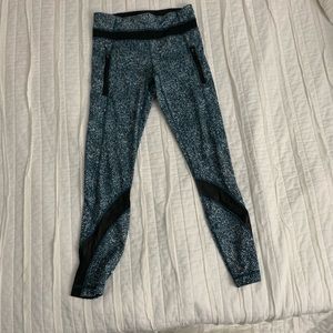 High waisted, ankle length, mesh running leggings